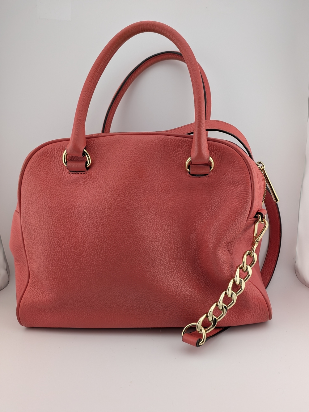 Michael Kors Coral Pebbled Leather Satchel with Gold Hardware - Picture 2 of 12
